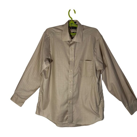 Chaps Men's Beige Long Sleeve Button-Up Shirt Size L 16-16.5 34/35 100% Cotton - Picture 2 of 13